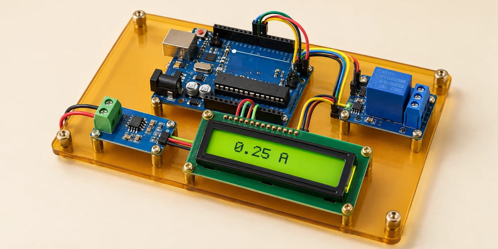 Arduino current monitor with ACS712 sensor, LCD and relay