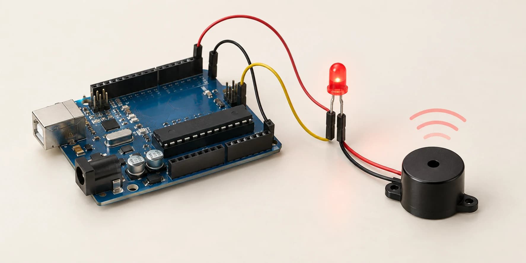 Arduino sound project with a buzzer and red LED