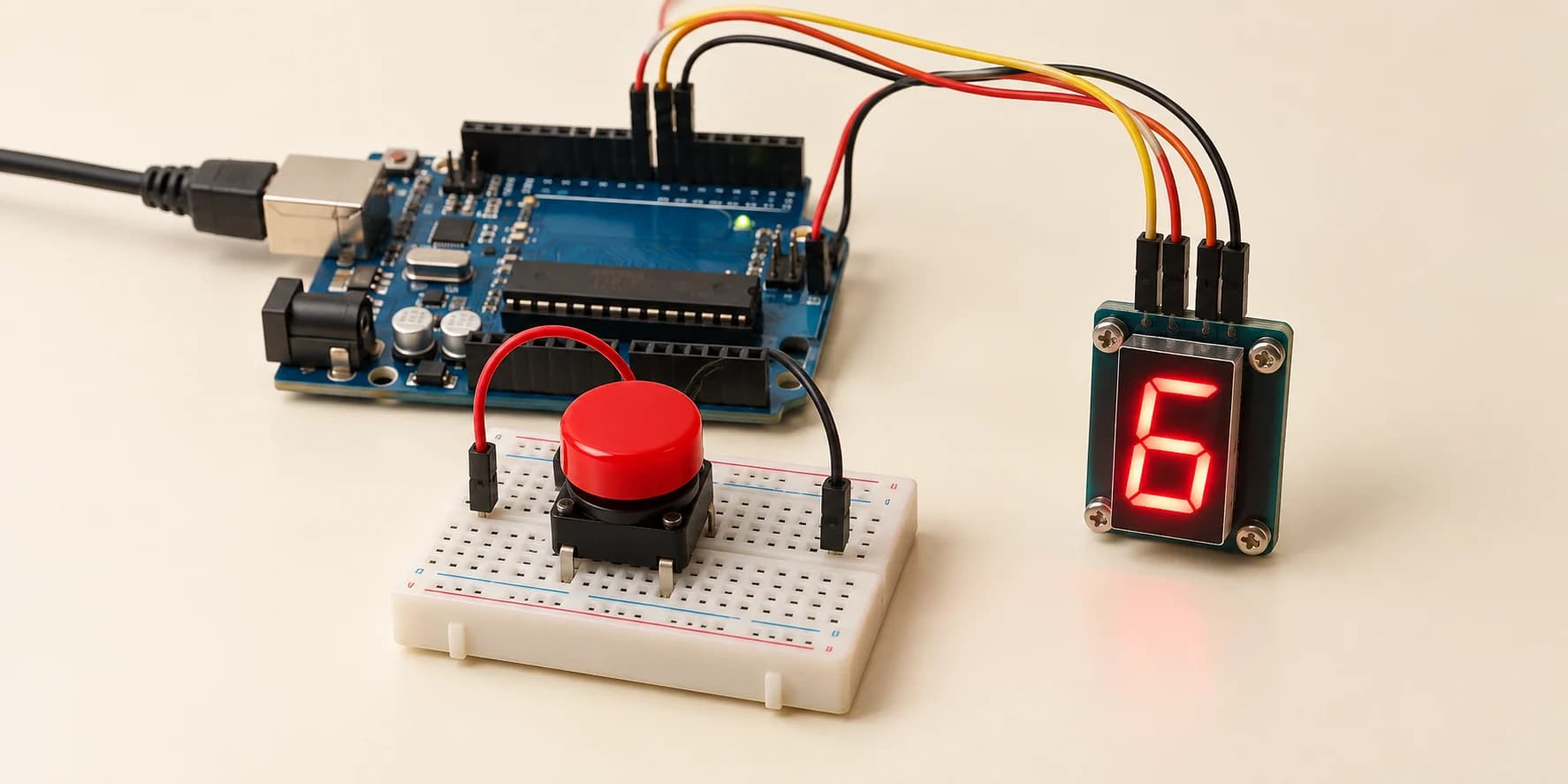 Arduino pushbutton counter with a seven-segment display