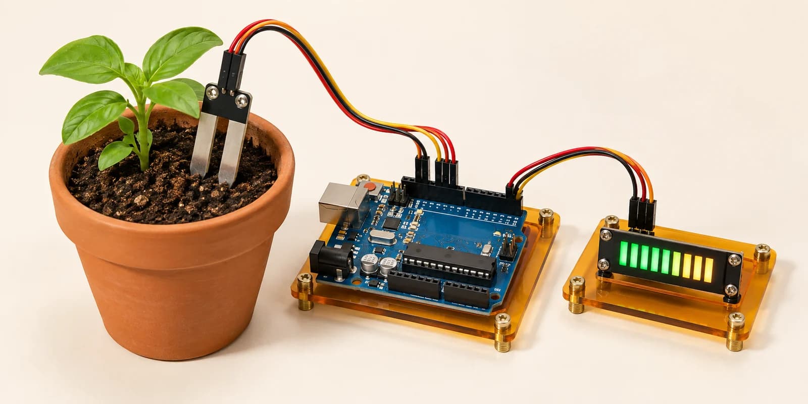 Plant soil moisture probe with an Arduino and LED moisture meter