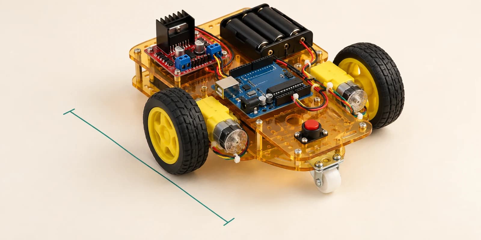 Encoder-equipped Arduino robot car measuring a straight travel distance