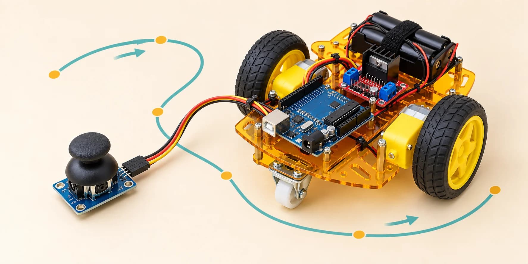 Arduino robot car replaying a route recorded with a joystick controller