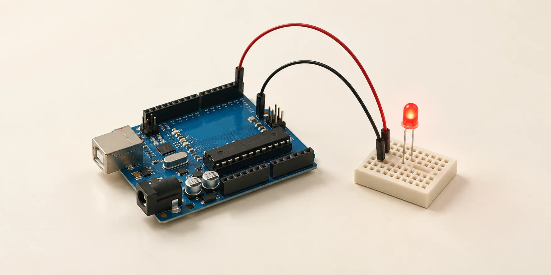 Arduino board with a red LED circuit