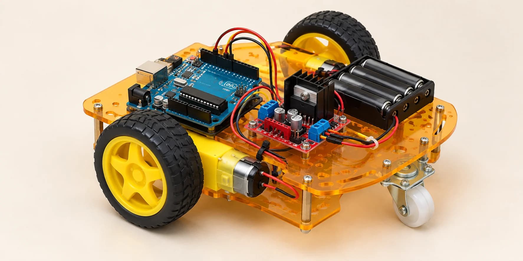 Two-wheel Arduino robot car with a motor driver and battery