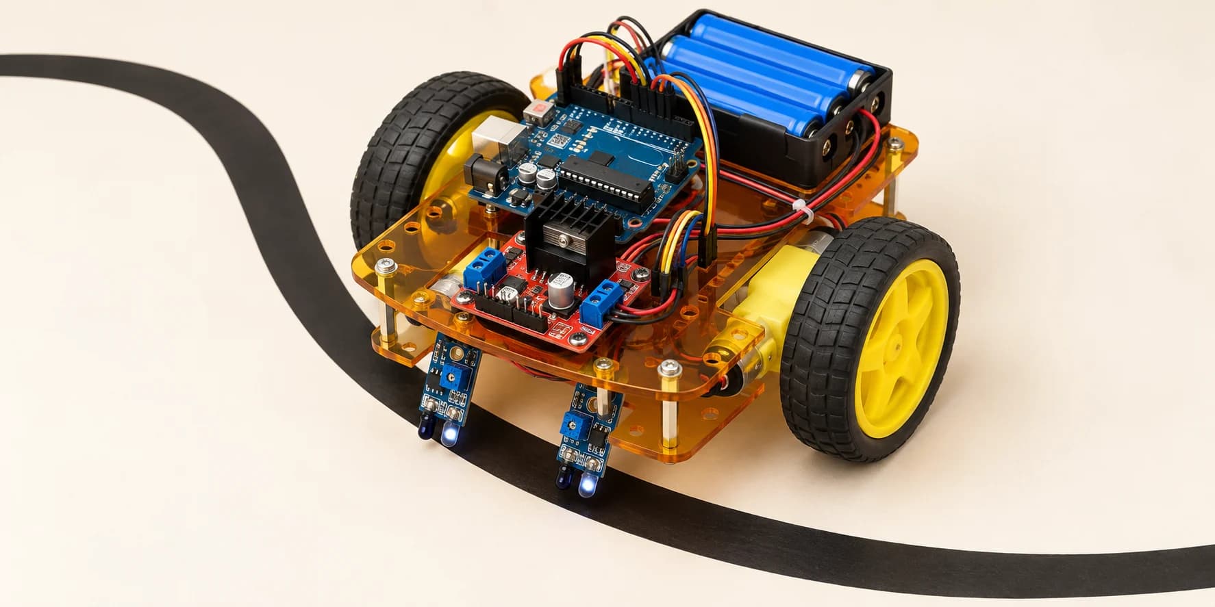 Arduino robot car following a dark line using two infrared sensors