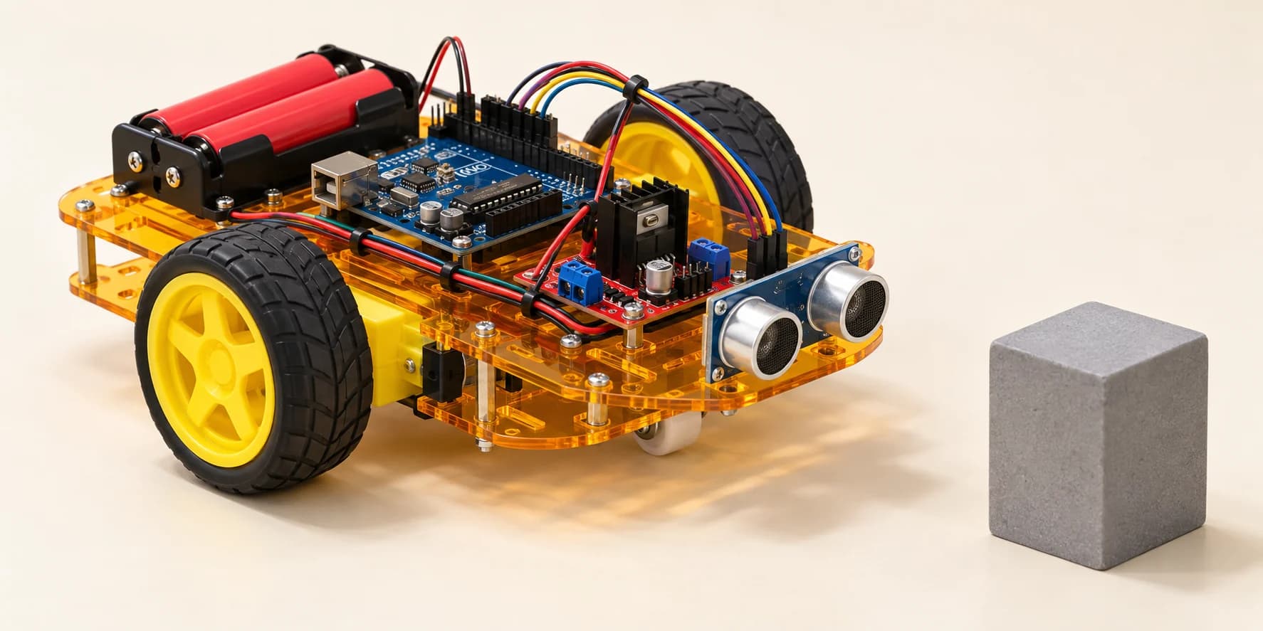 Arduino robot car detecting an obstacle with an ultrasonic sensor