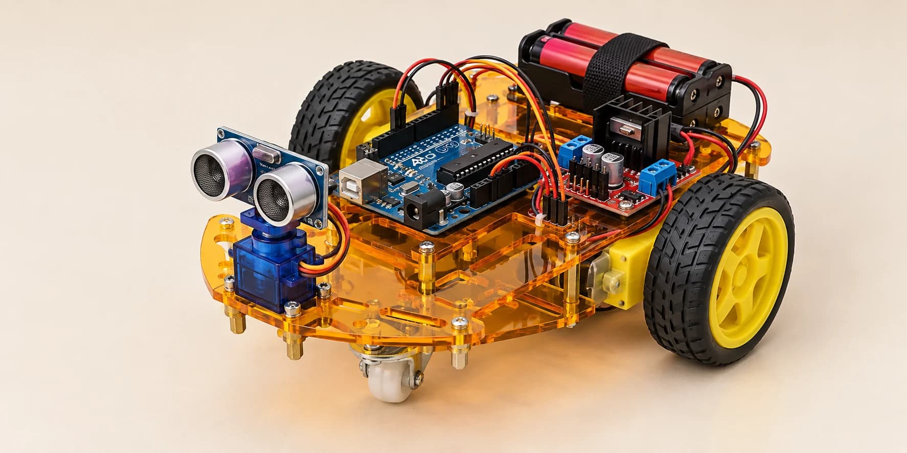 Arduino robot car with an ultrasonic sensor mounted on a servo