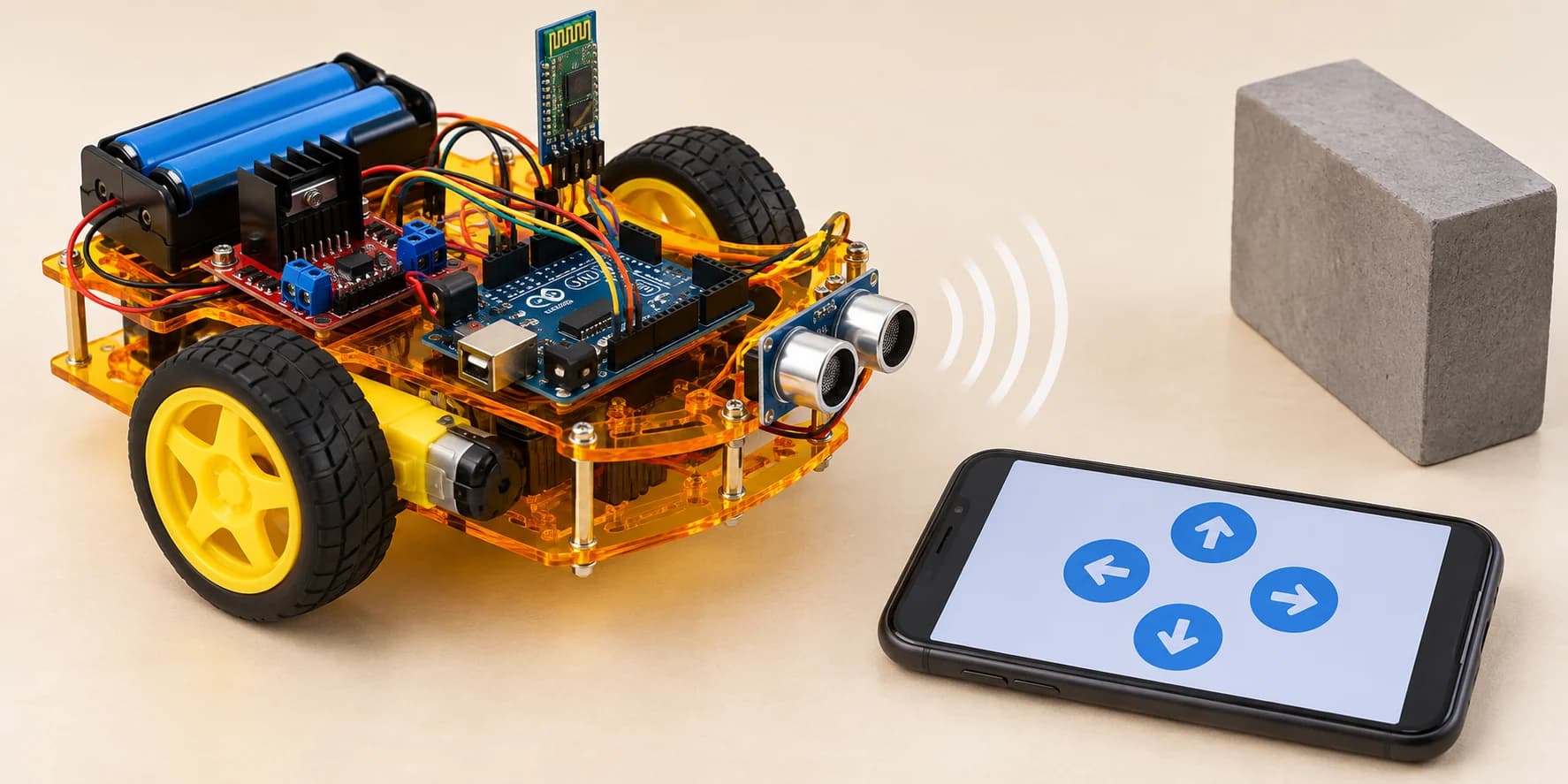 Bluetooth-controlled Arduino robot car with an ultrasonic distance sensor