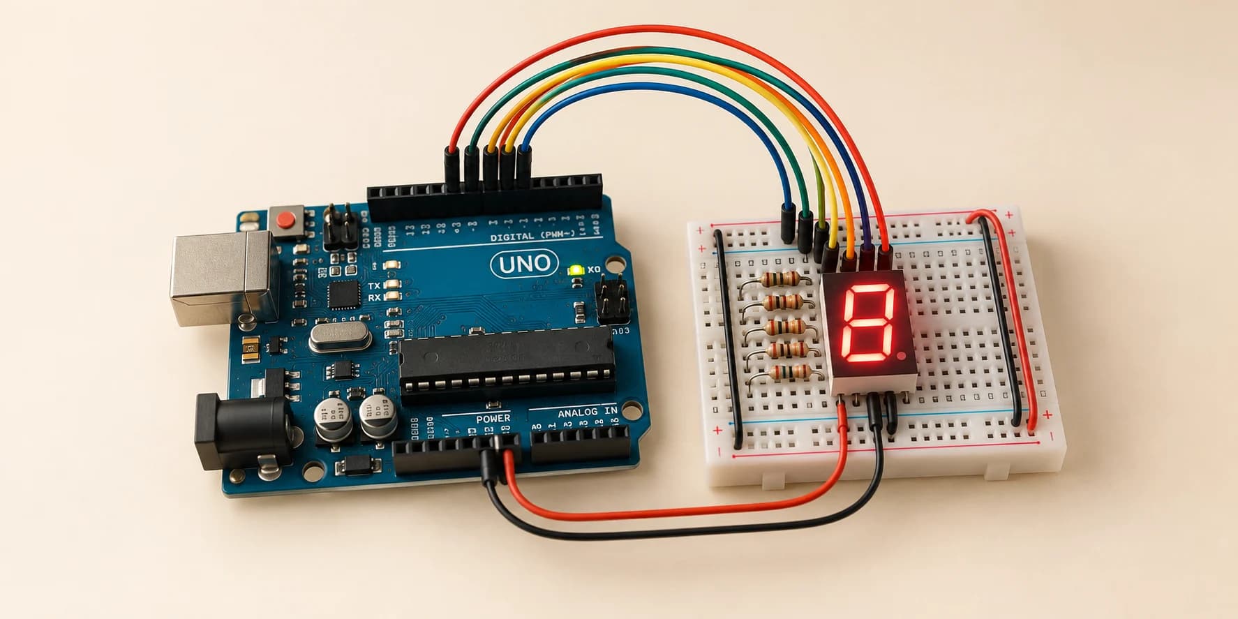 Arduino project driving a single seven-segment digit