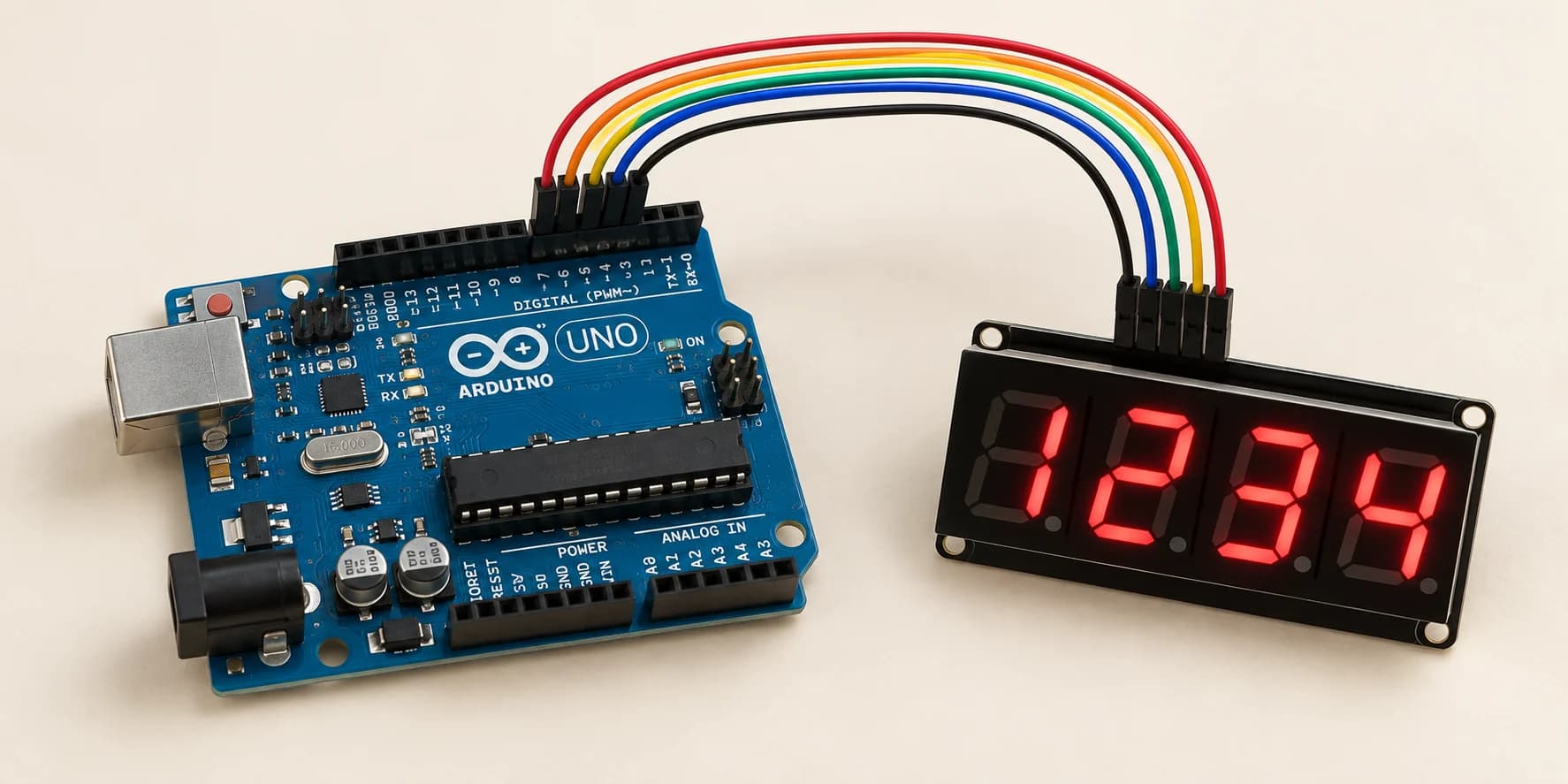 Arduino project driving a four-digit seven-segment display