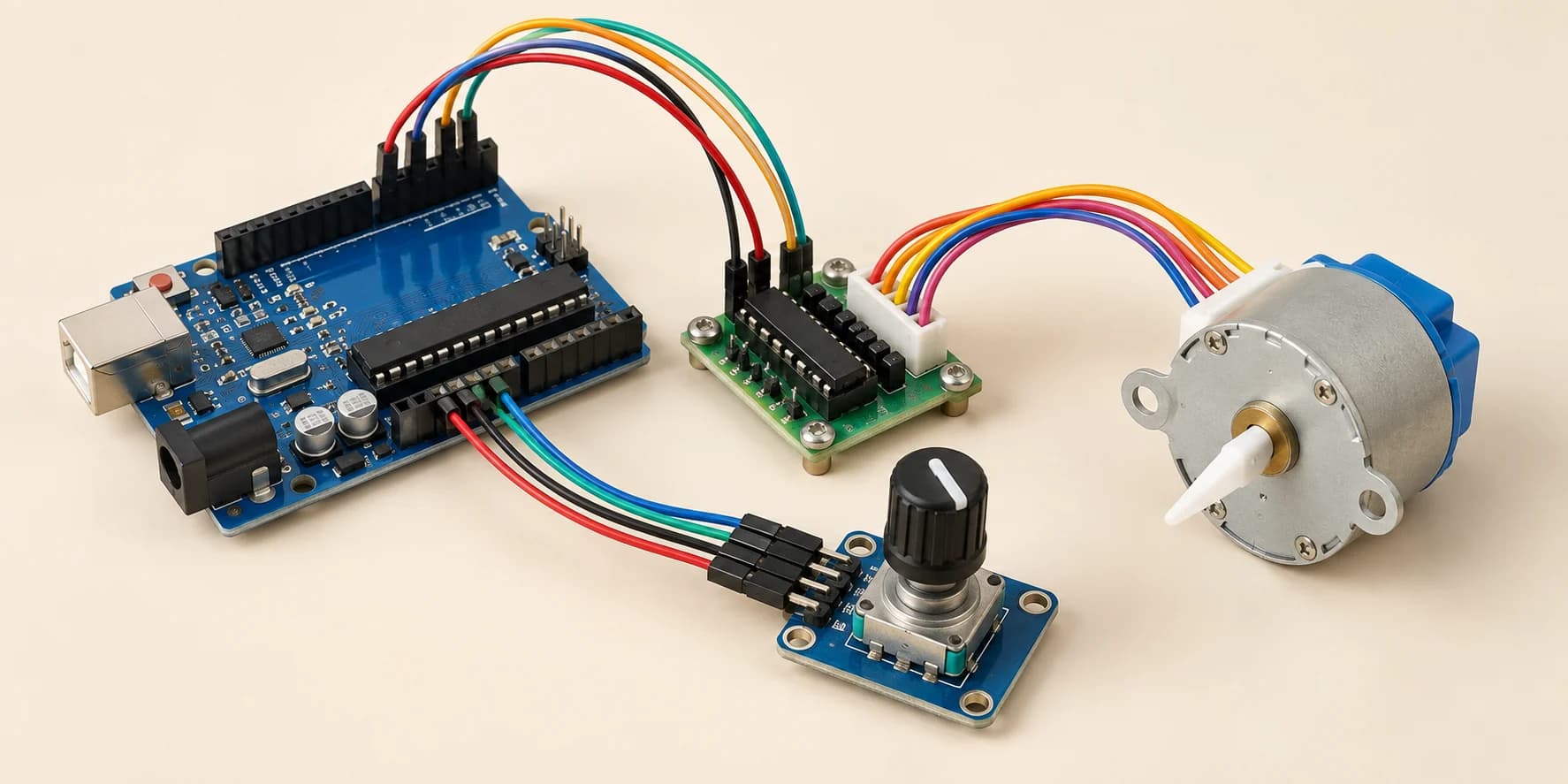 Arduino stepper motor and driver controlled by a rotary encoder