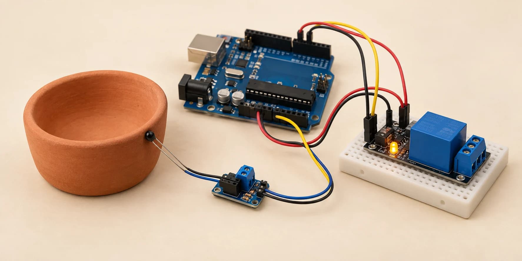 Arduino thermostat project with a temperature sensor and relay