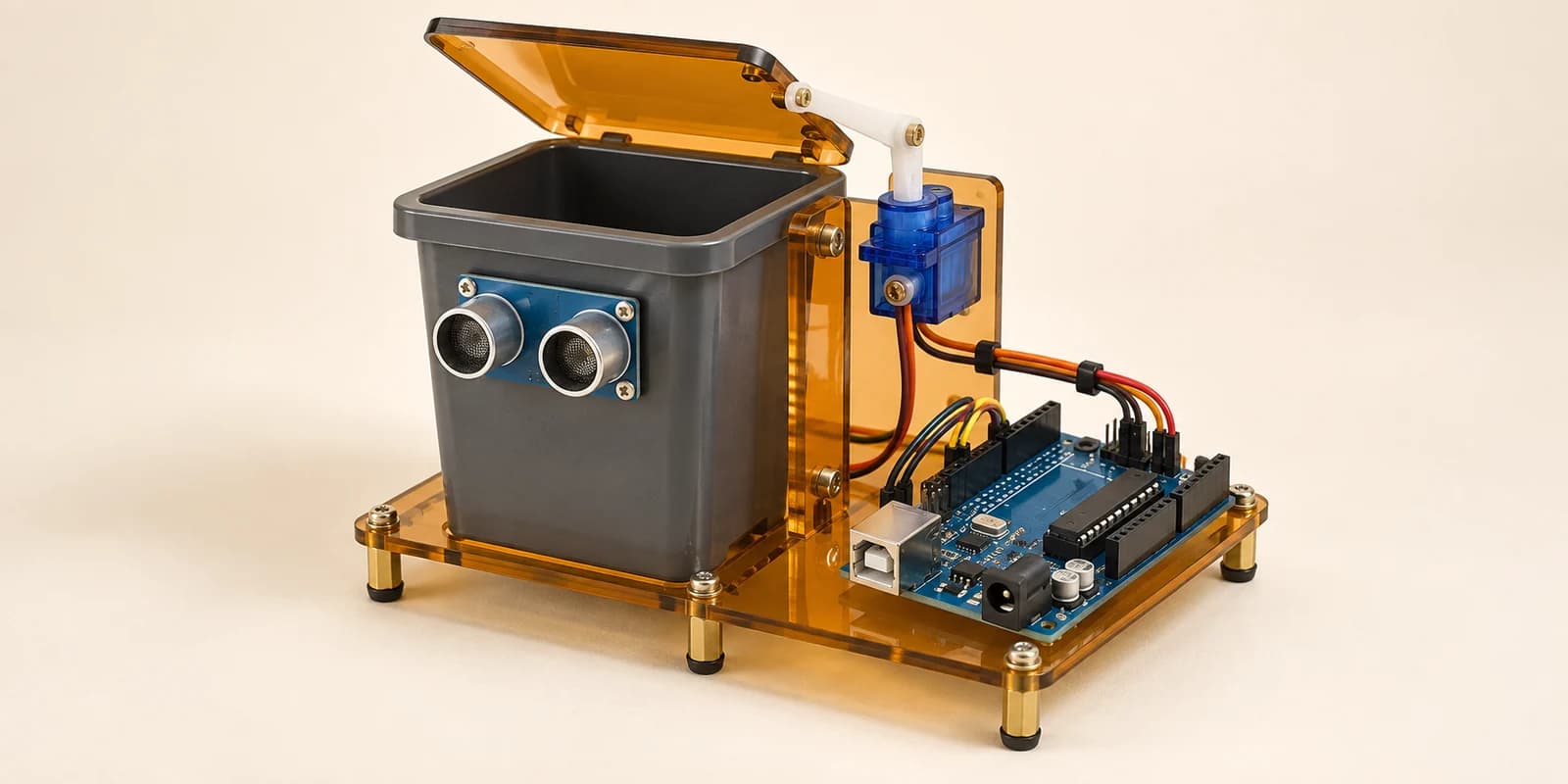 Arduino automatic bin with an ultrasonic sensor and servo-operated lid