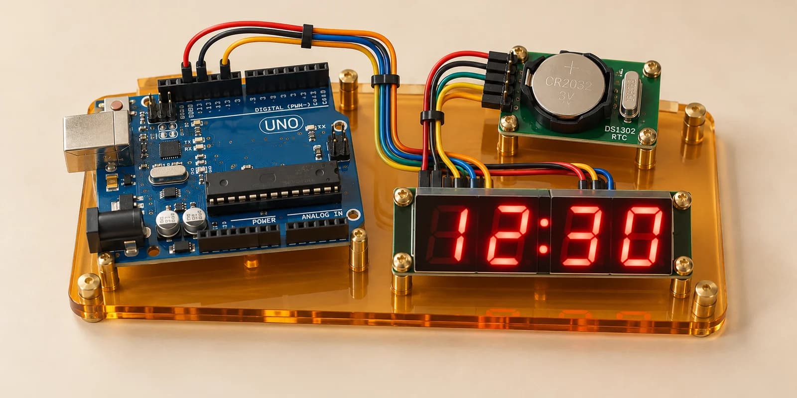 Arduino four-digit clock with a battery-backed DS1302 module